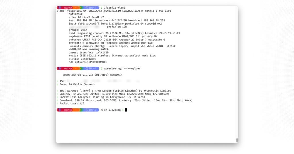 A terminal window showing fast Wi-Fi on FreeBSD